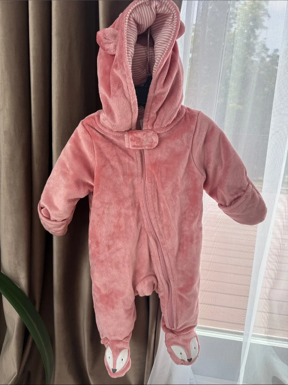 Carter's 3M Plush Pink Hooded Footed One-Piece Snowsuit with Fox Feet
